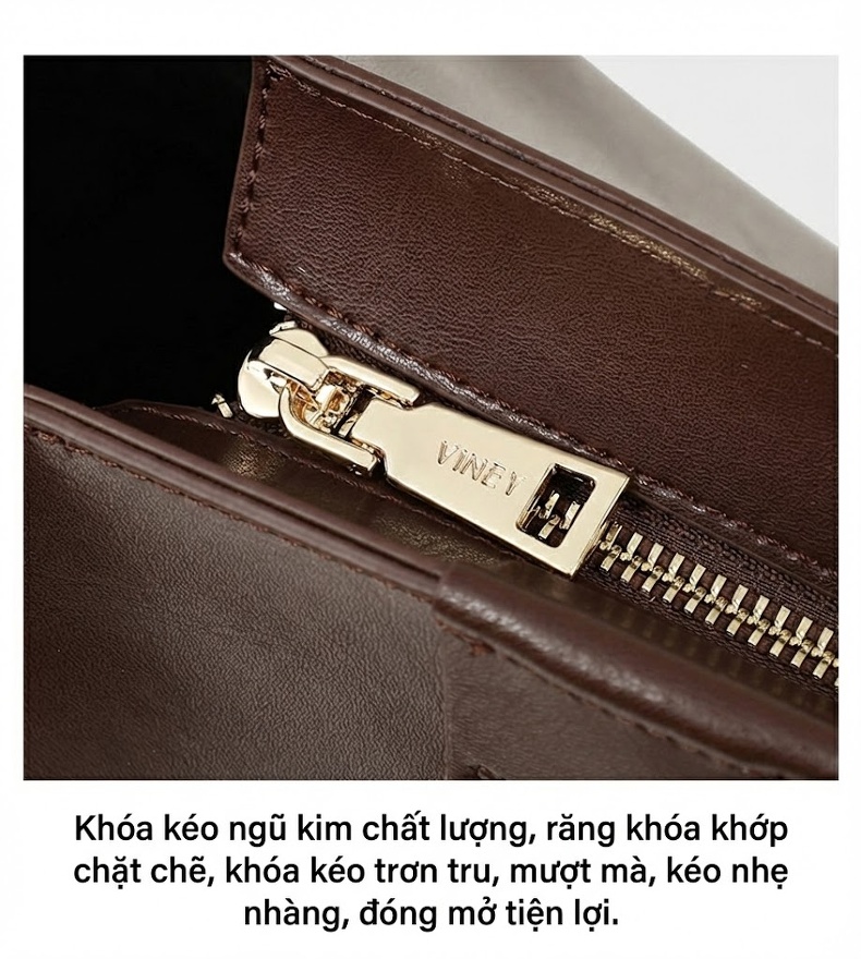 Túi Tote Nữ Da Bóng Công Sở Đựng Vừa A4 Dung Tích Lớn Màu Nâu chi tiết 14