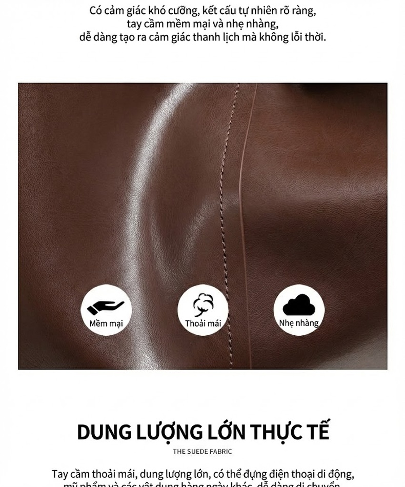Túi Tote Nữ Da Bóng Công Sở Đựng Vừa A4 Dung Tích Lớn Màu Nâu chi tiết 9