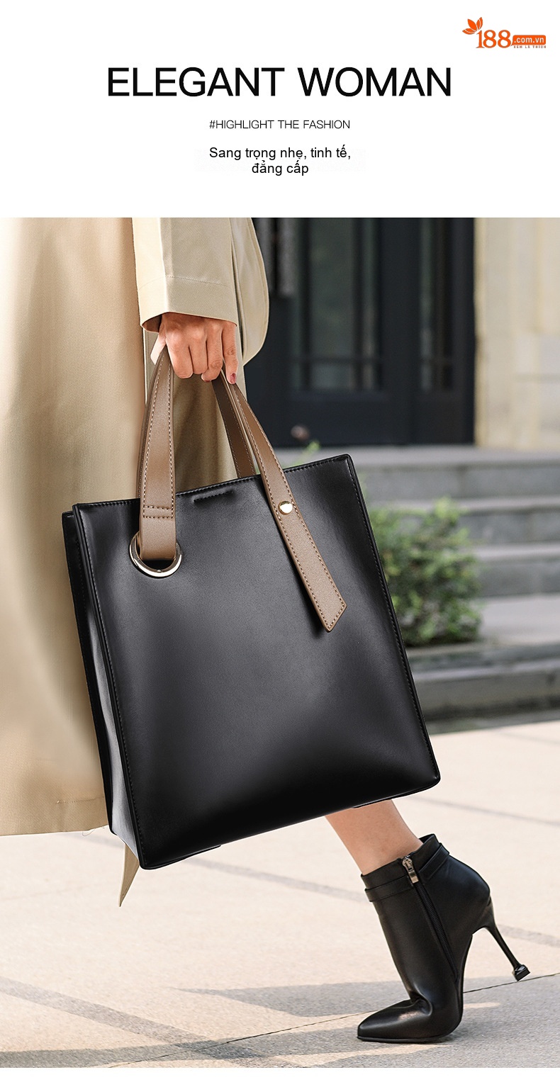Túi Tote Nữ Da Bóng Công Sở Đựng Vừa A4 Size Lớn Màu Đen, Nâu chi tiết 2