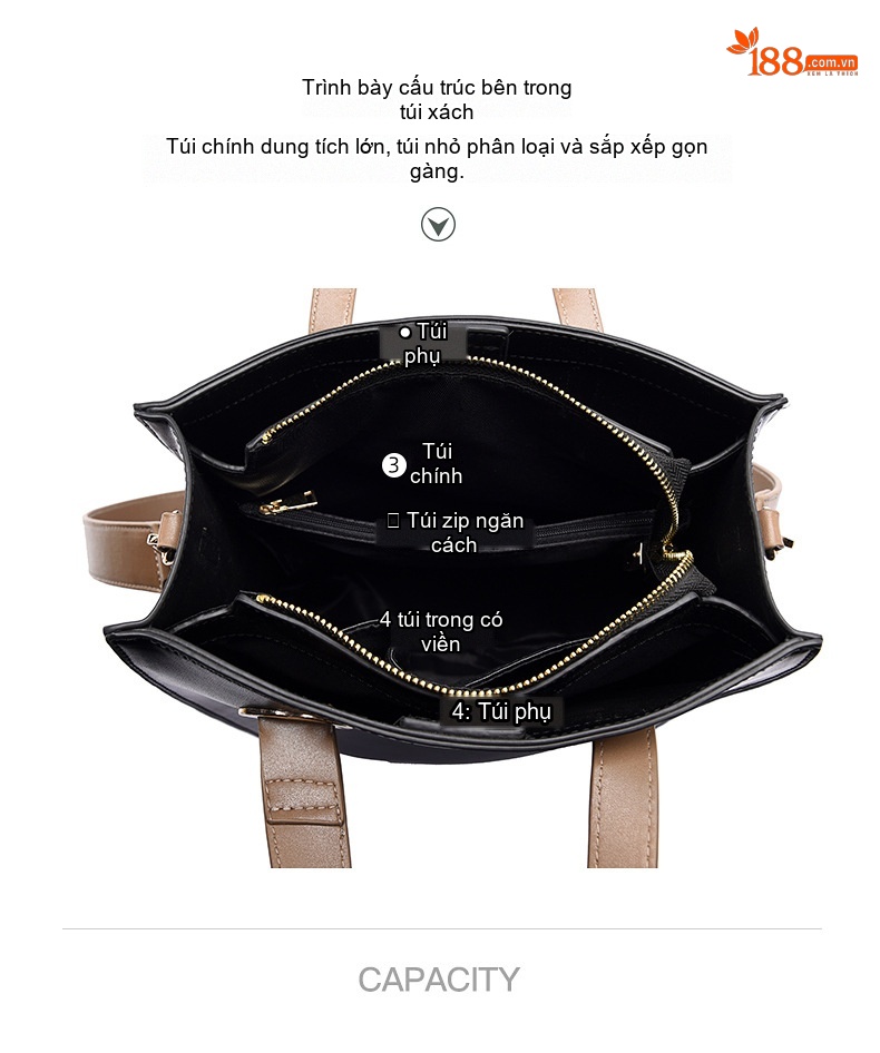 Túi Tote Nữ Da Bóng Công Sở Đựng Vừa A4 Size Lớn Màu Đen, Nâu chi tiết 6