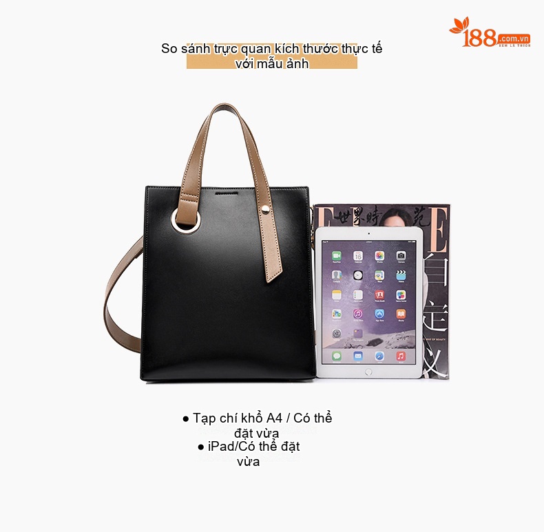 Túi Tote Nữ Da Bóng Công Sở Đựng Vừa A4 Size Lớn Màu Đen, Nâu chi tiết 13