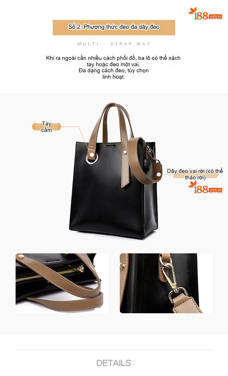 Túi Tote Nữ Da Bóng Công Sở Đựng Vừa A4 Size Lớn Màu Đen, Nâu chi tiết 8