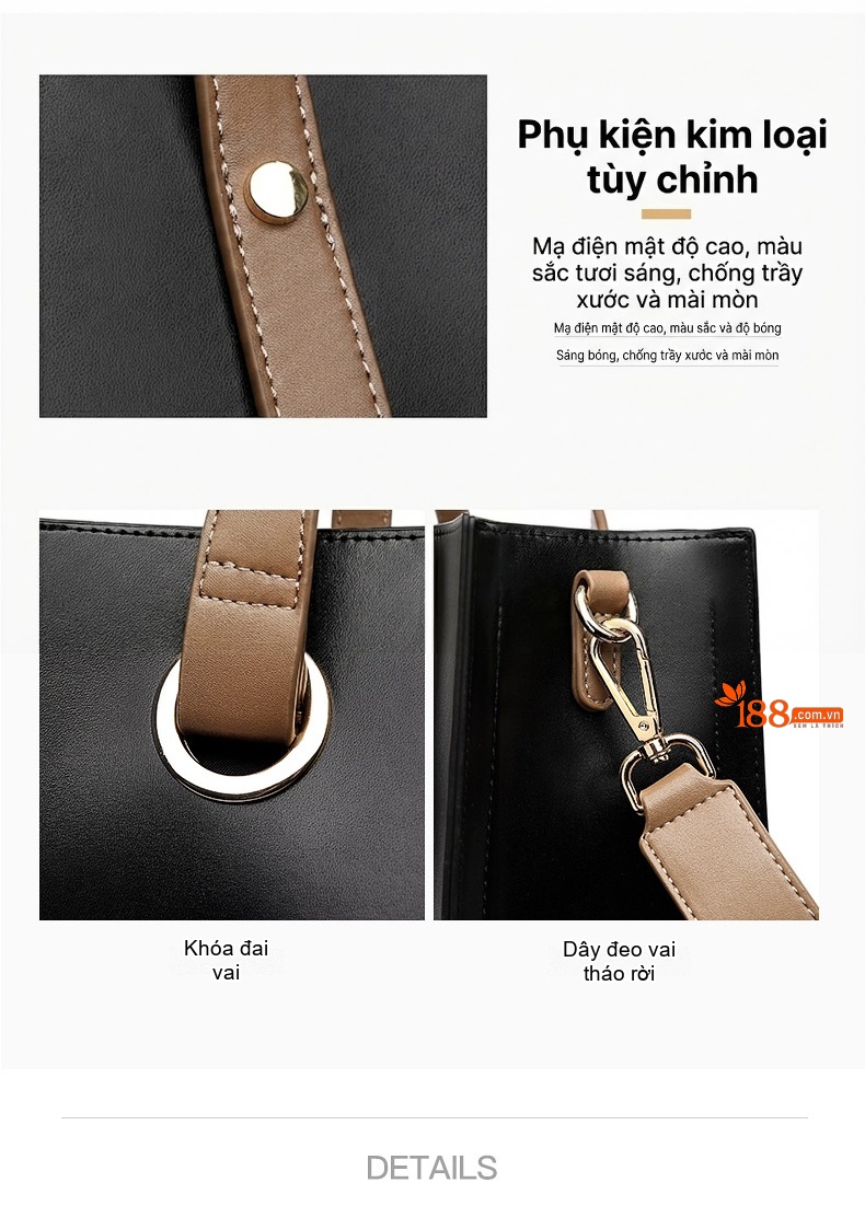 Túi Tote Nữ Da Bóng Công Sở Đựng Vừa A4 Size Lớn Màu Đen, Nâu chi tiết 10