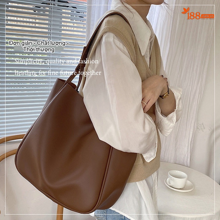 Túi Tote Nữ Da Bóng Công Sở Đựng Vừa A4 Sức Chứa Lớn Màu Nâu chi tiết 1