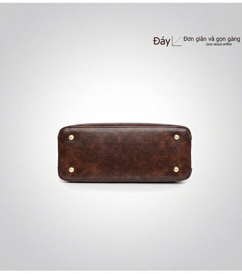 Túi Tote Nữ Da Bóng Công Sở Vintage Đựng Laptop Khổ A4 Màu Nâu chi tiết 23
