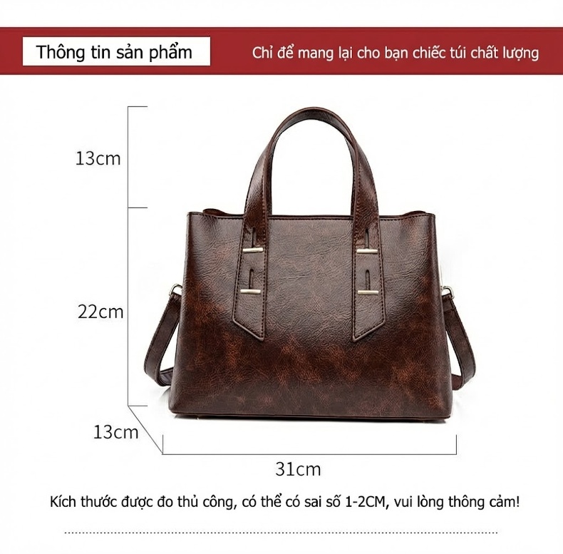 Túi Tote Nữ Da Bóng Công Sở Vintage Đựng Laptop Khổ A4 Màu Nâu chi tiết 3