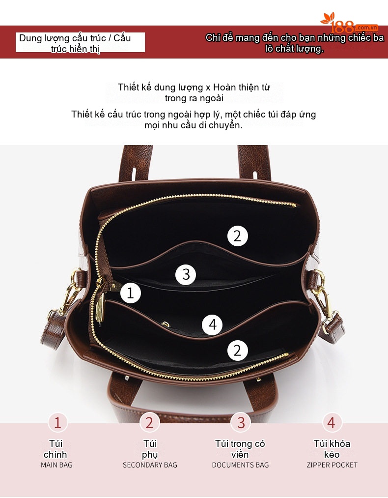 Túi Tote Nữ Da Bóng Công Sở Vintage Đựng Laptop Khổ A4 Màu Nâu chi tiết 5