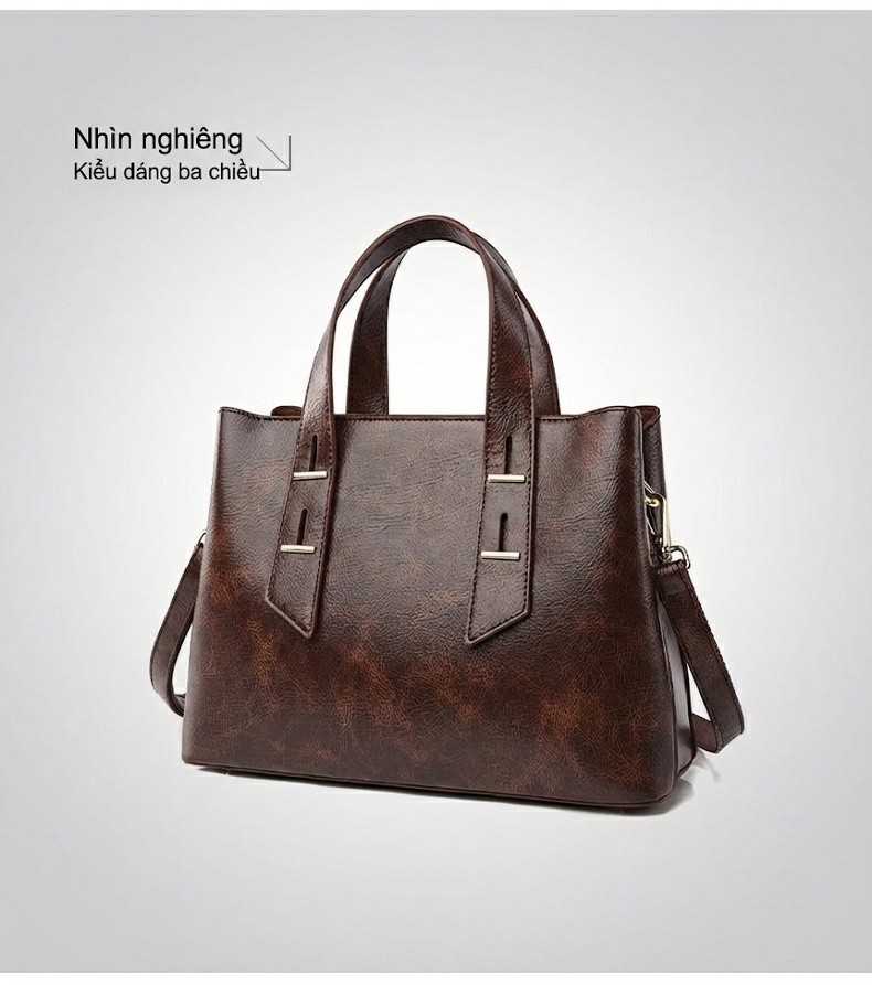 Túi Tote Nữ Da Bóng Công Sở Vintage Đựng Laptop Khổ A4 Màu Nâu chi tiết 20