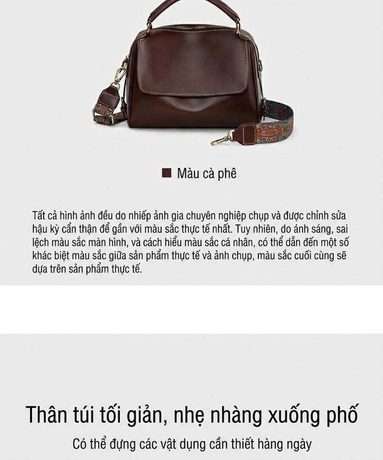 Túi Tote Nữ Da Bóng Đeo Chéo Đựng Đồ Dung Tích Lớn Màu Nâu chi tiết 9