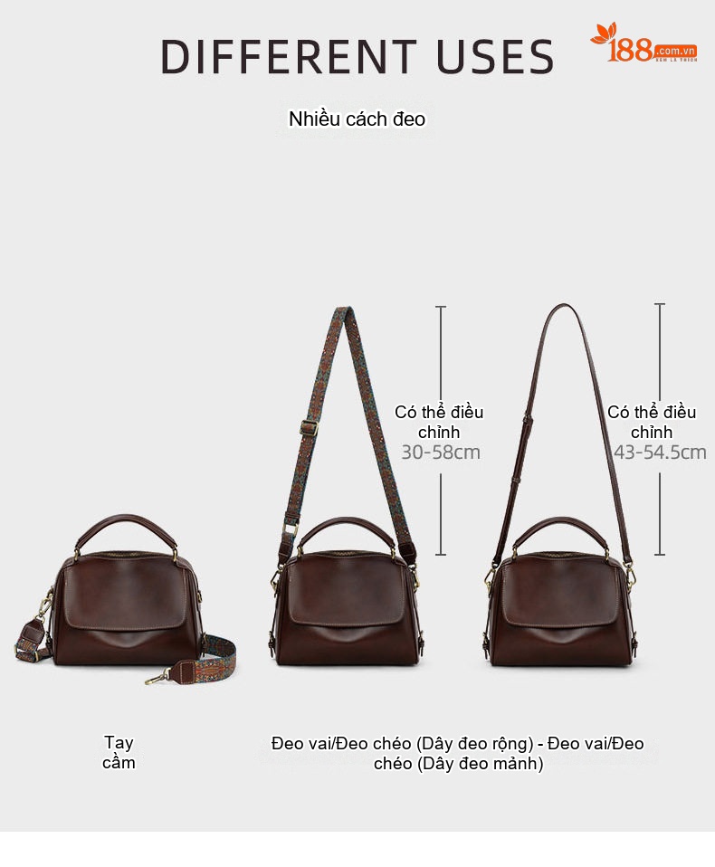 Túi Tote Nữ Da Bóng Đeo Chéo Đựng Đồ Dung Tích Lớn Màu Nâu chi tiết 12
