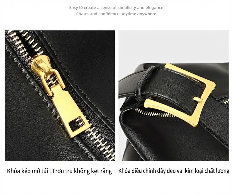 Túi Tote Nữ Da Bóng Đeo Vai Đeo Chéo Dáng Vuông Lớn Màu Đen chi tiết 7