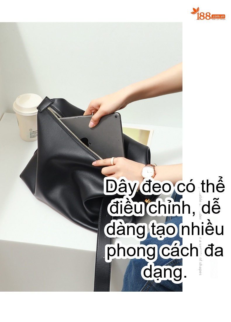 Túi Tote Nữ Da Bóng Đeo Vai Đeo Chéo Dáng Vuông Lớn Màu Đen chi tiết 13