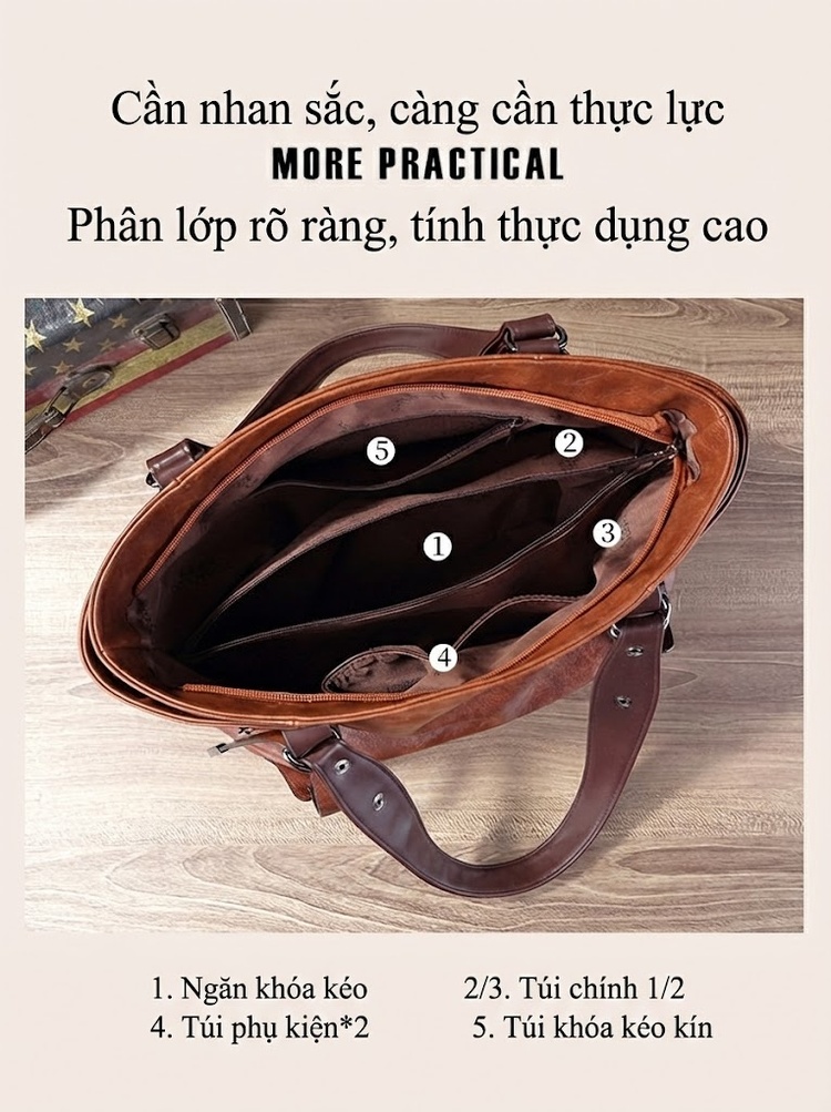 Túi Tote Nữ Da Bóng Đeo Vai Đeo Chéo Phong Cách Âu Mỹ Cổ Điển chi tiết 5