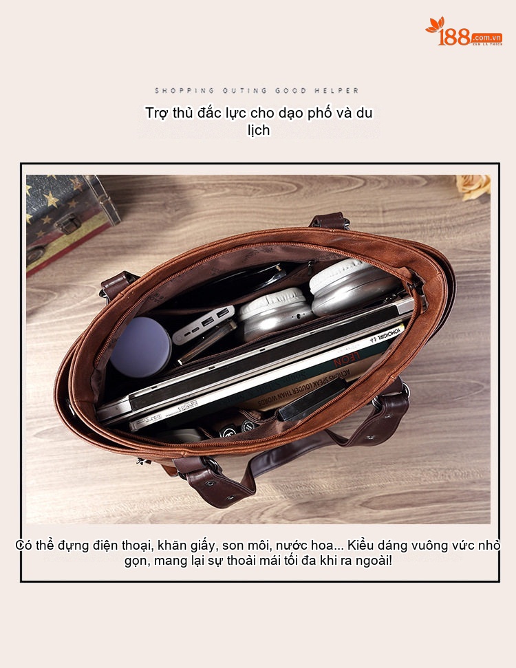 Túi Tote Nữ Da Bóng Đeo Vai Đeo Chéo Phong Cách Âu Mỹ Cổ Điển chi tiết 8