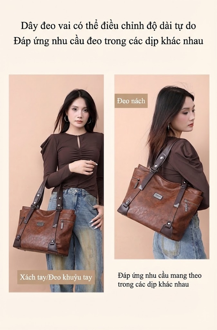 Túi Tote Nữ Da Bóng Đeo Vai Đeo Chéo Phong Cách Âu Mỹ Cổ Điển chi tiết 9