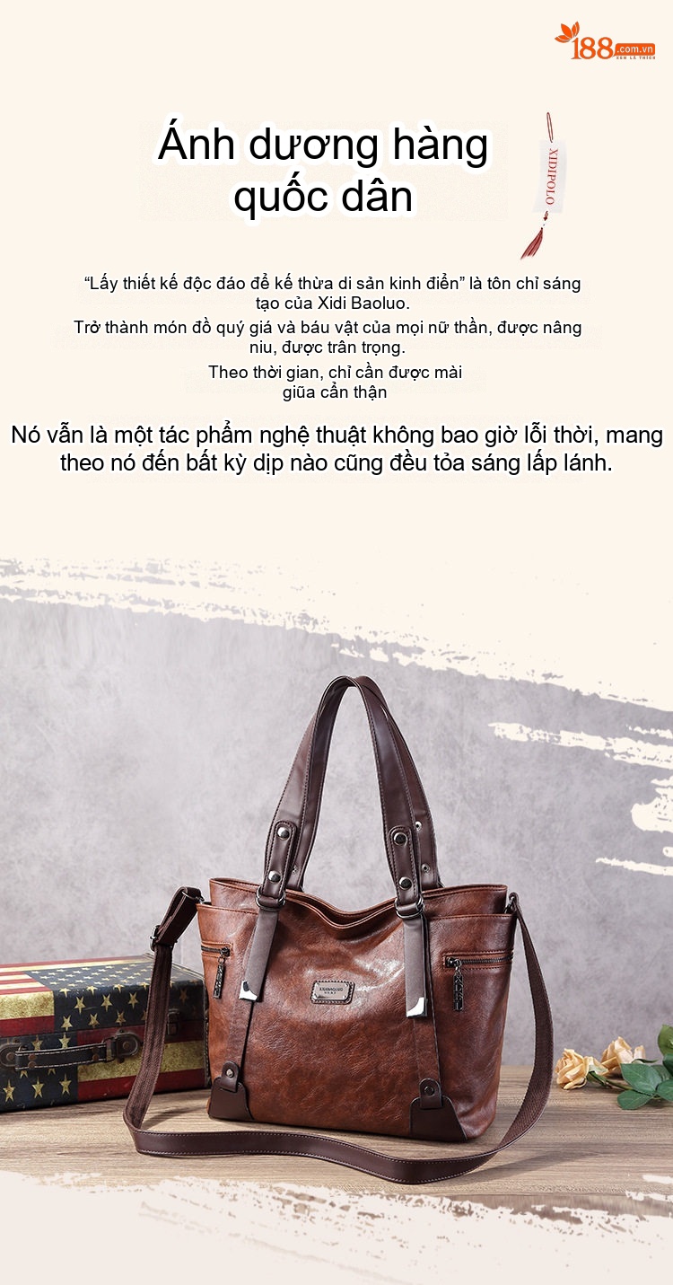 Túi Tote Nữ Da Bóng Đeo Vai Đeo Chéo Phong Cách Âu Mỹ Cổ Điển chi tiết 3
