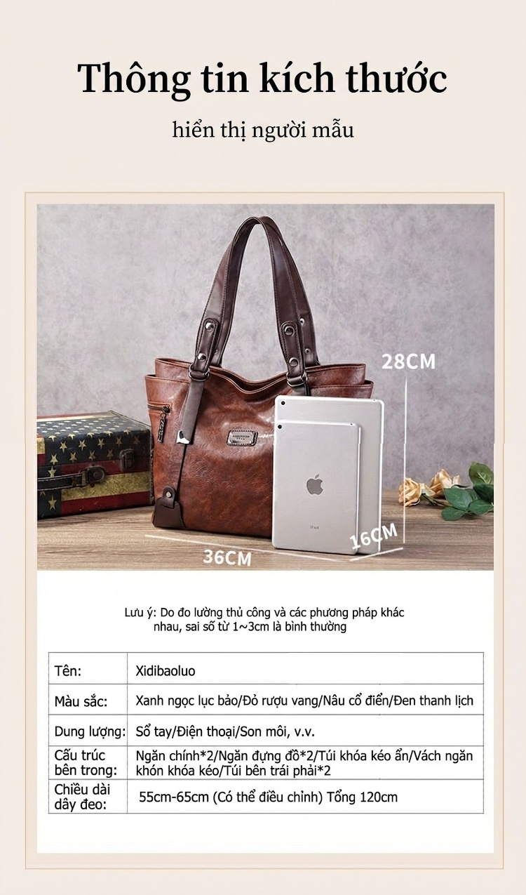 Túi Tote Nữ Da Bóng Đeo Vai Đeo Chéo Phong Cách Âu Mỹ Cổ Điển chi tiết 17