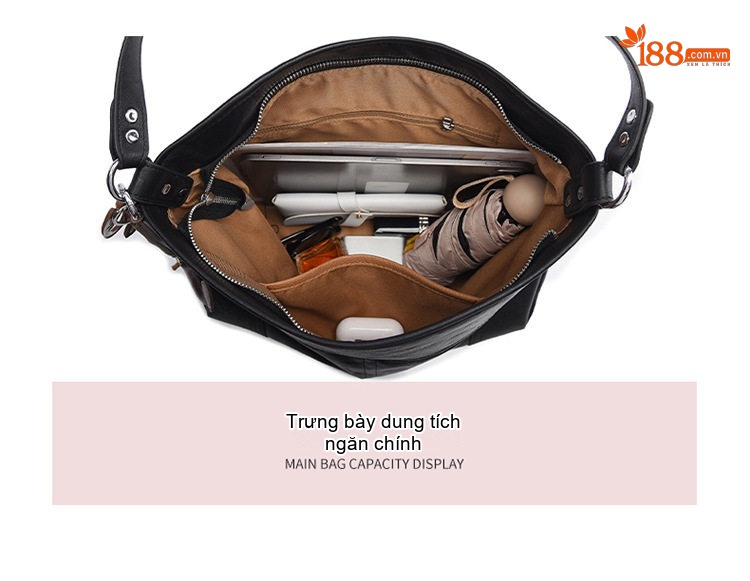 Túi Tote Nữ Da Bóng Đeo Vai Đựng Vừa A4 Phong Cách Casual Màu Đen, Nâu chi tiết 8
