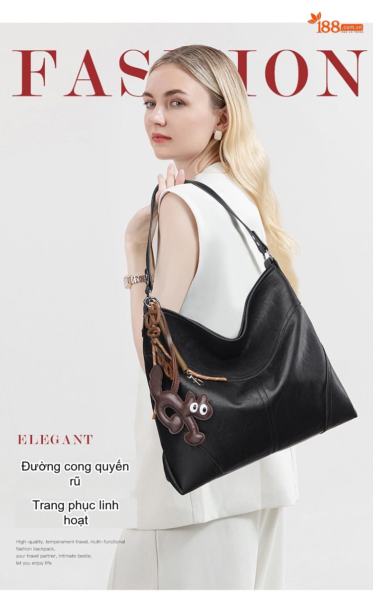 Túi Tote Nữ Da Bóng Đeo Vai Đựng Vừa A4 Phong Cách Casual Màu Đen, Nâu chi tiết 4