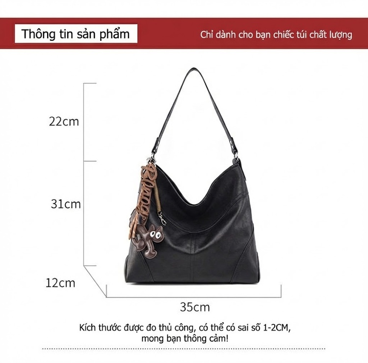 Túi Tote Nữ Da Bóng Đeo Vai Đựng Vừa A4 Phong Cách Casual Màu Đen, Nâu chi tiết 5