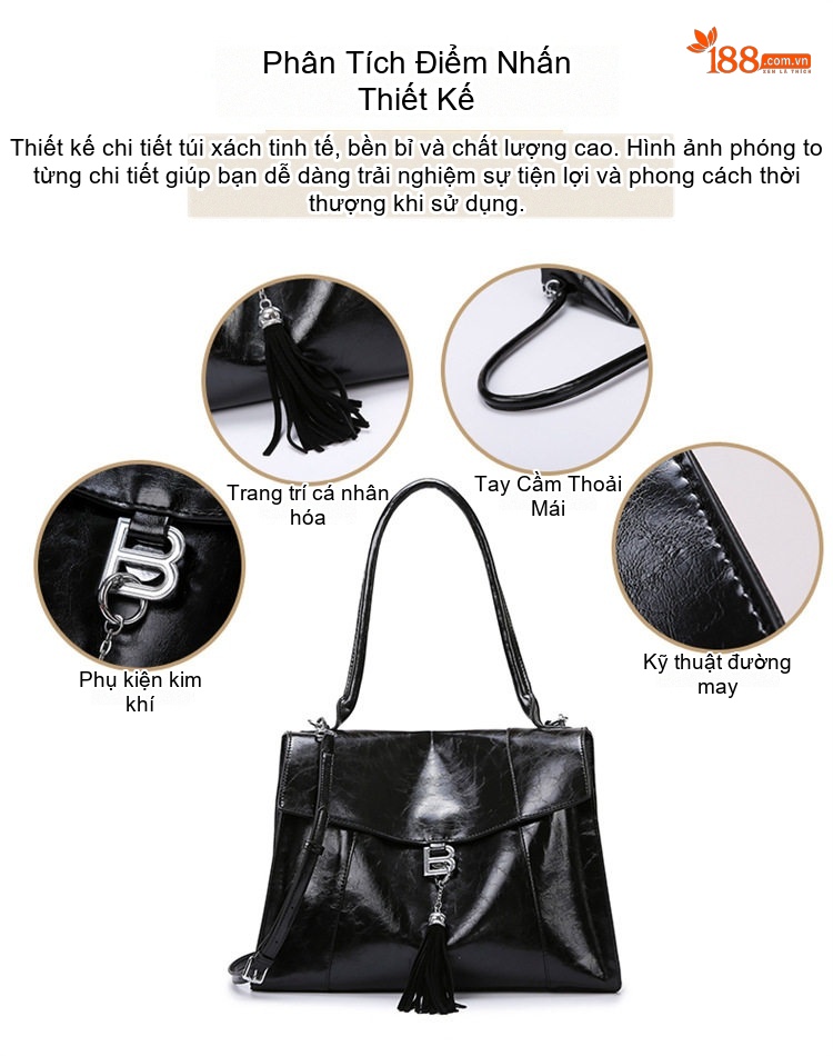 Túi Tote Nữ Da Bóng Đeo Vai Thời Trang Công Sở Sức Chứa Lớn Màu Đen chi tiết 5