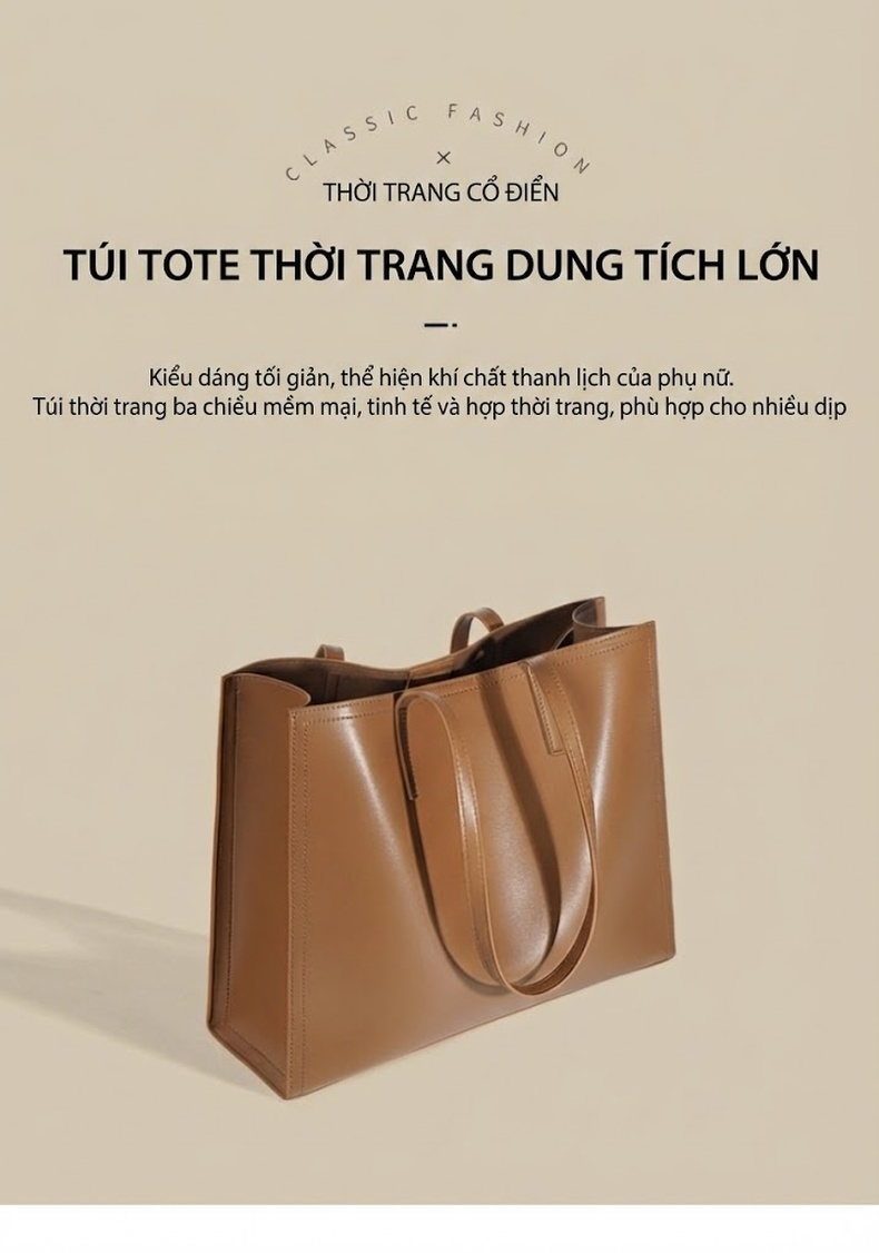 Túi Tote Nữ Da Bóng Đựng Tài Liệu Công Sở Phong Cách Tối Giản Màu Nâu chi tiết 1