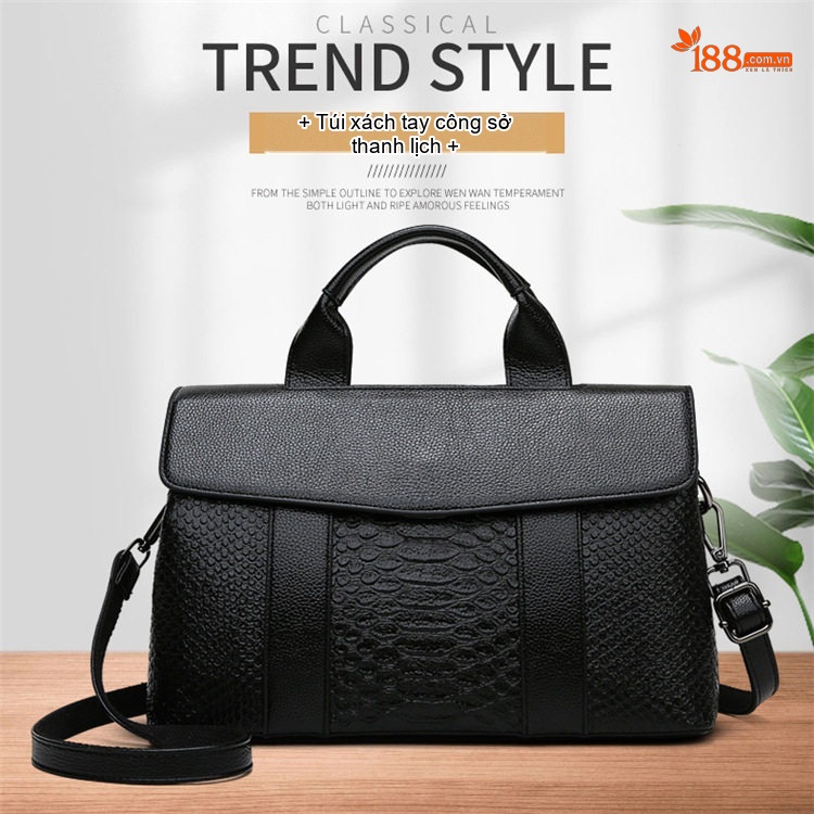 Túi Tote Nữ Da Bóng Đựng Tài Liệu Công Sở Thời Trang Màu Đen chi tiết 2