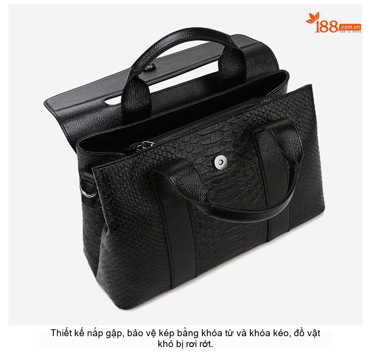Túi Tote Nữ Da Bóng Đựng Tài Liệu Công Sở Thời Trang Màu Đen chi tiết 32