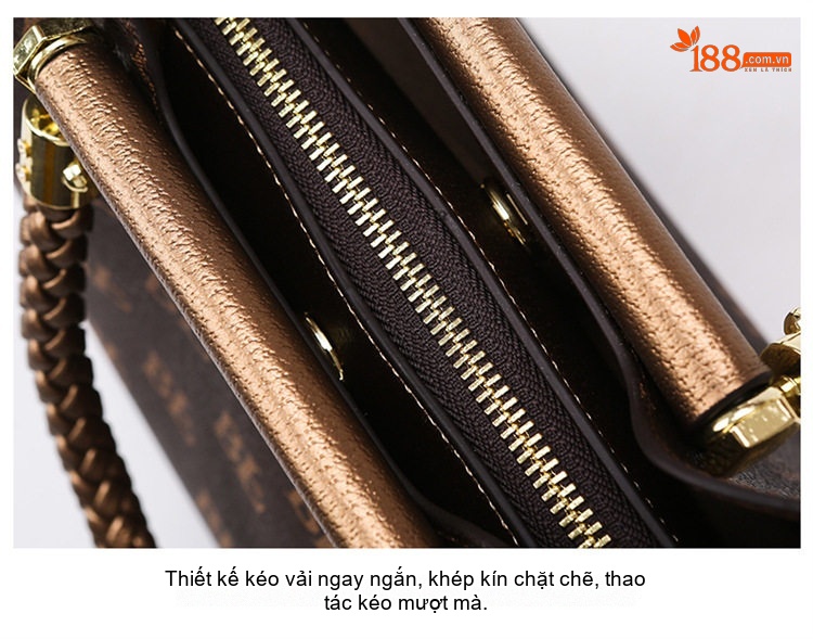 Túi Tote Nữ Da Bóng Dung Tích Lớn Đeo Vai Đeo Chéo Màu Nâu chi tiết 29