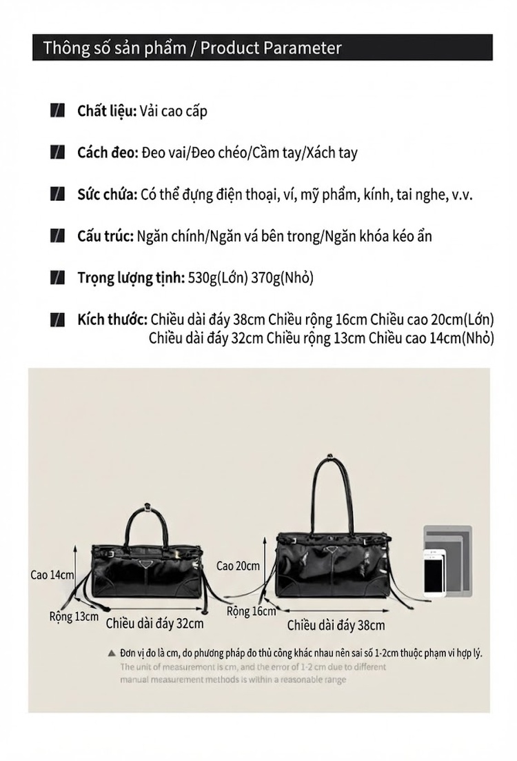 Túi Tote Nữ Da Bóng Dung Tích Lớn Phong Cách Tiểu Thư Màu Đen, Trắng chi tiết 2