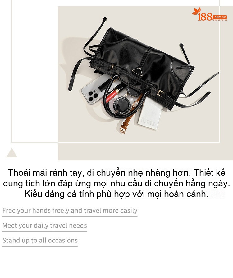 Túi Tote Nữ Da Bóng Dung Tích Lớn Phong Cách Tiểu Thư Màu Đen, Trắng chi tiết 4