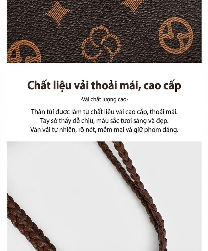 Túi Tote Nữ Da Bóng Họa Tiết Quai Xách Bện Dây Đeo Vai Công Sở Dung Tích Lớn Màu Nâu chi tiết 10