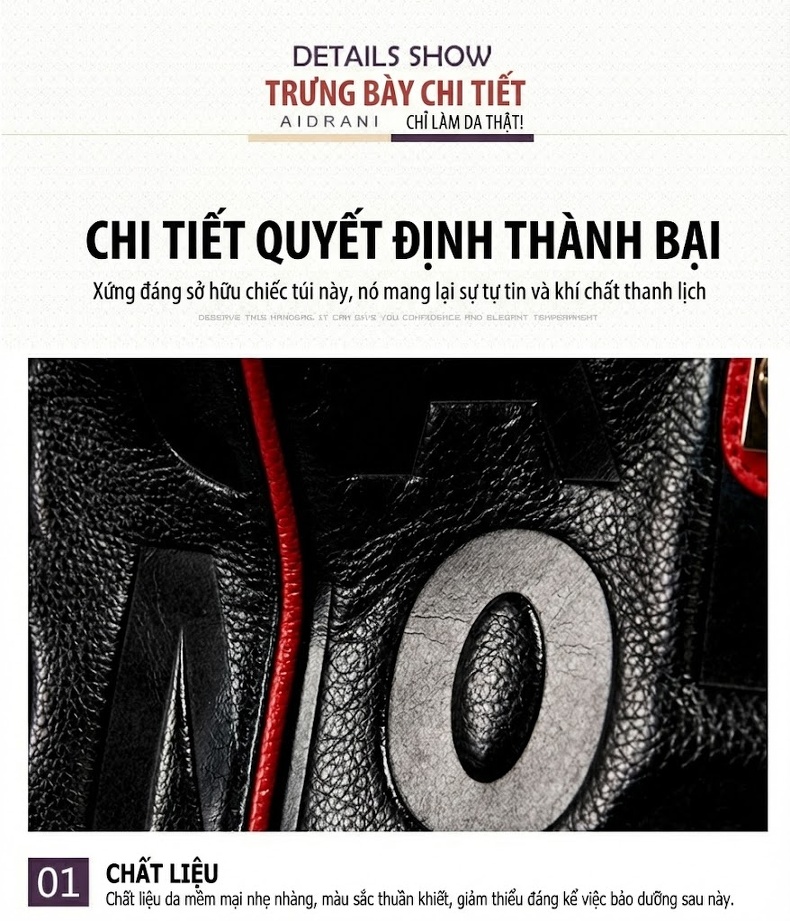 Túi Tote Nữ Da Bóng In Chữ Đơn Giản Phong Cách Đô Thị Màu Đen, Đỏ chi tiết 12