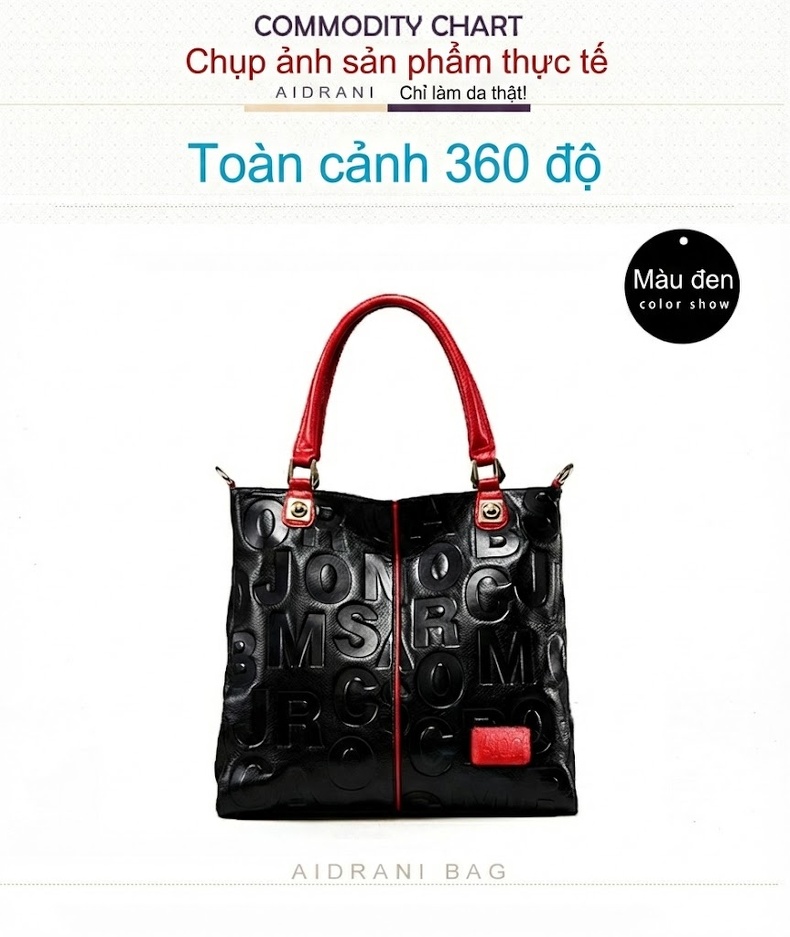Túi Tote Nữ Da Bóng In Chữ Đơn Giản Phong Cách Đô Thị Màu Đen, Đỏ chi tiết 8