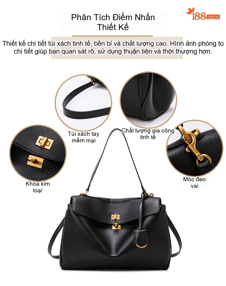 Túi Tote Nữ Da Bóng Lớn Đeo Vai Cao Cấp Phong Cách B Màu Đen chi tiết 4