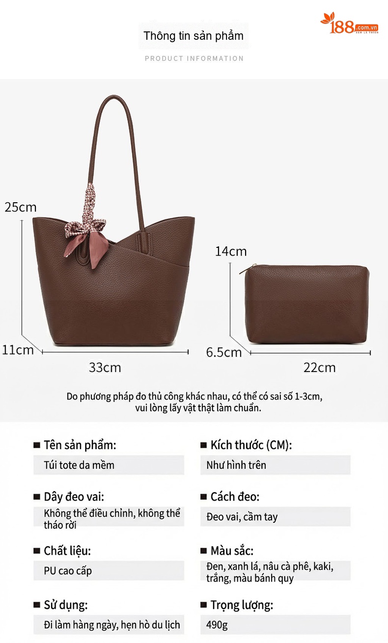Túi Tote Nữ Da Bóng Lớn Đựng Vừa A4 Phong Cách Hàn Quốc Màu Nâu, Vàng, Trắng chi tiết 4
