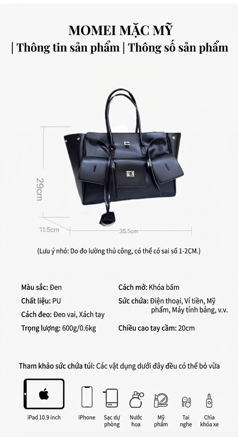 Túi Tote Nữ Da Bóng Lớn Đựng Vừa A4 Phong Cách Thời Trang Màu Đen, Đỏ, Kem chi tiết 18
