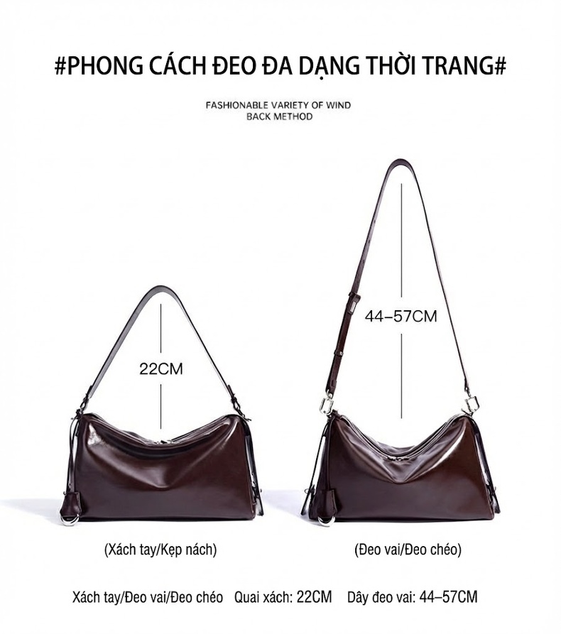 Túi Tote Nữ Da Bóng Lớn Phong Cách Hàn Quốc Đeo Vai, Đeo Chéo Màu Đen, Đỏ Rượu Vang chi tiết 9