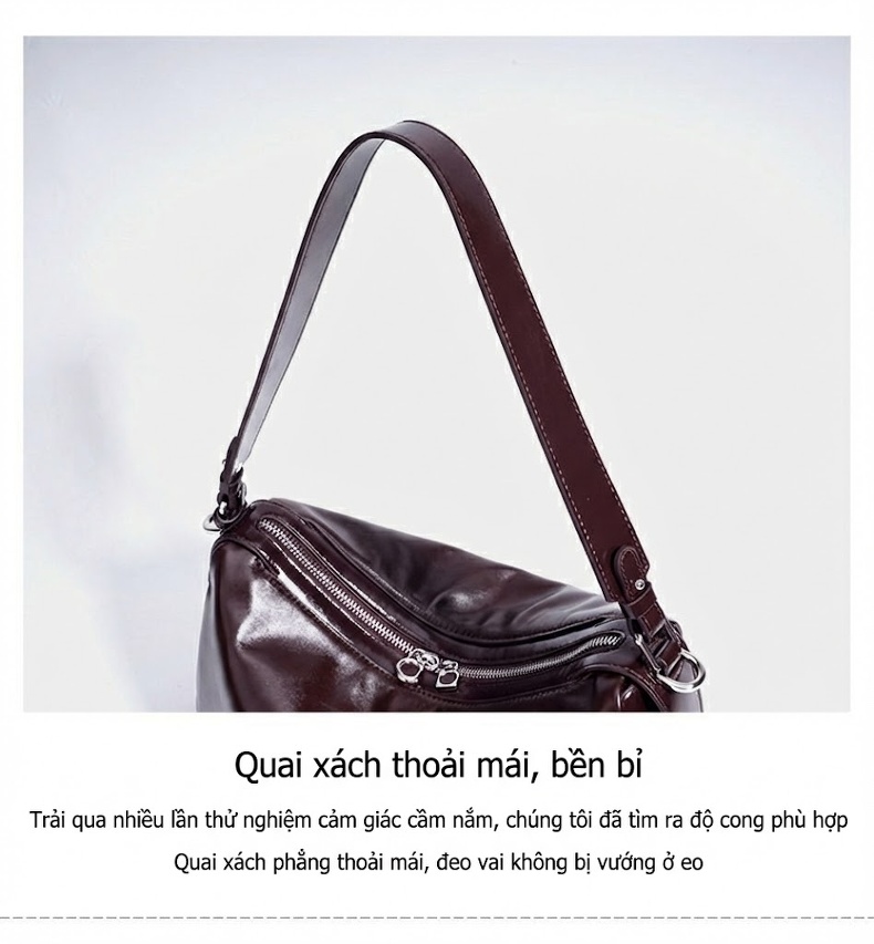 Túi Tote Nữ Da Bóng Lớn Phong Cách Hàn Quốc Đeo Vai, Đeo Chéo Màu Đen, Đỏ Rượu Vang chi tiết 12