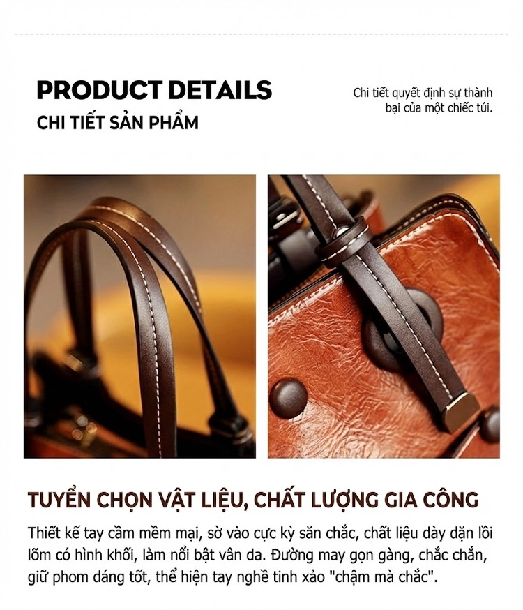 Túi Tote Nữ Da Bóng Retro Đựng Vừa A4, Túi Đeo Vai Nữ Phong Cách Đô Thị Màu Nâu, Đen chi tiết 4