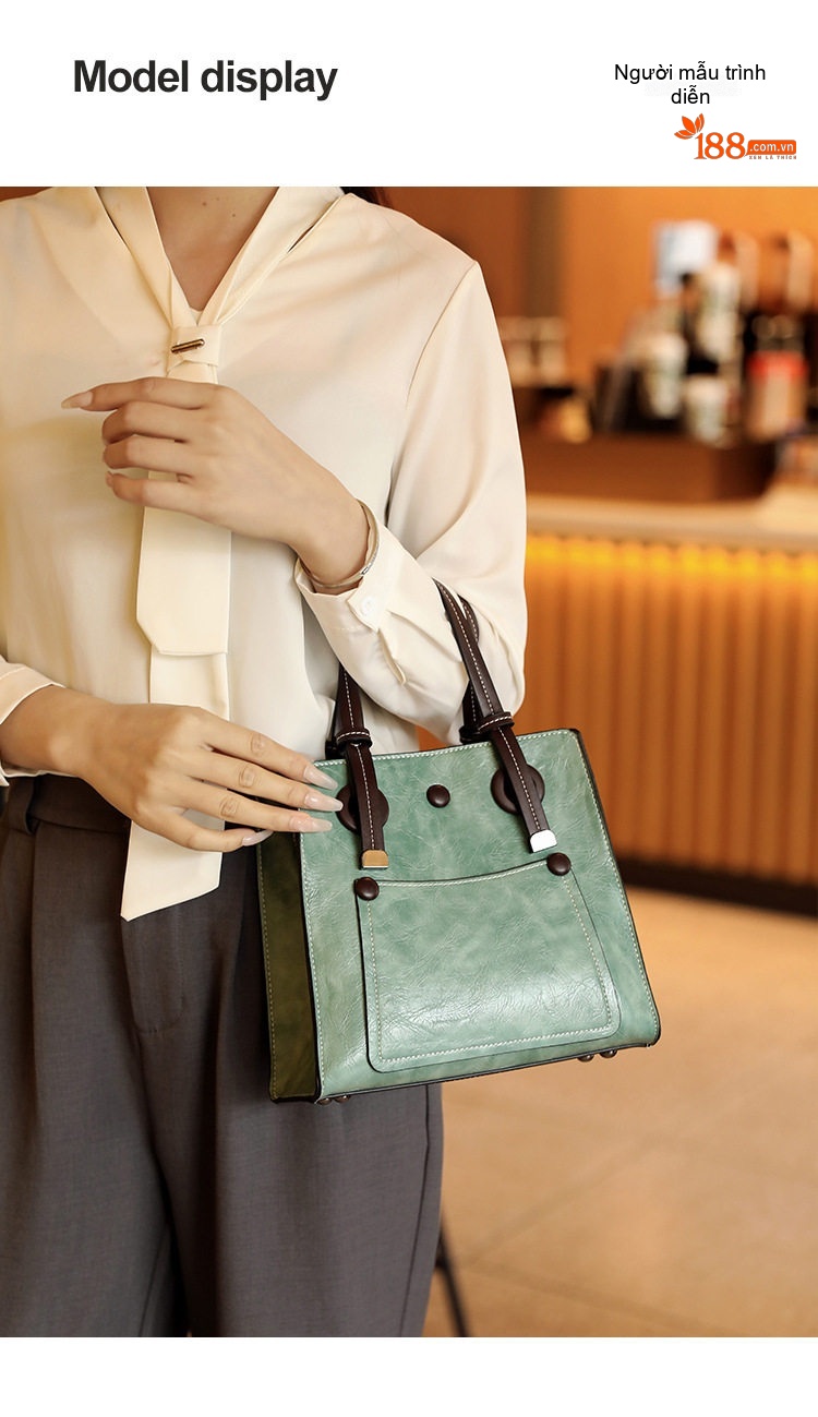 Túi Tote Nữ Da Bóng Retro Đựng Vừa A4, Túi Đeo Vai Nữ Phong Cách Đô Thị Màu Nâu, Đen chi tiết 7