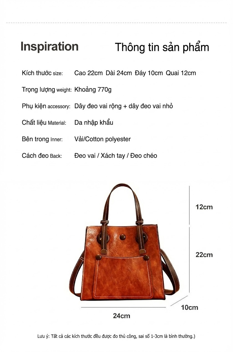 Túi Tote Nữ Da Bóng Retro Đựng Vừa A4, Túi Đeo Vai Nữ Phong Cách Đô Thị Màu Nâu, Đen chi tiết 3