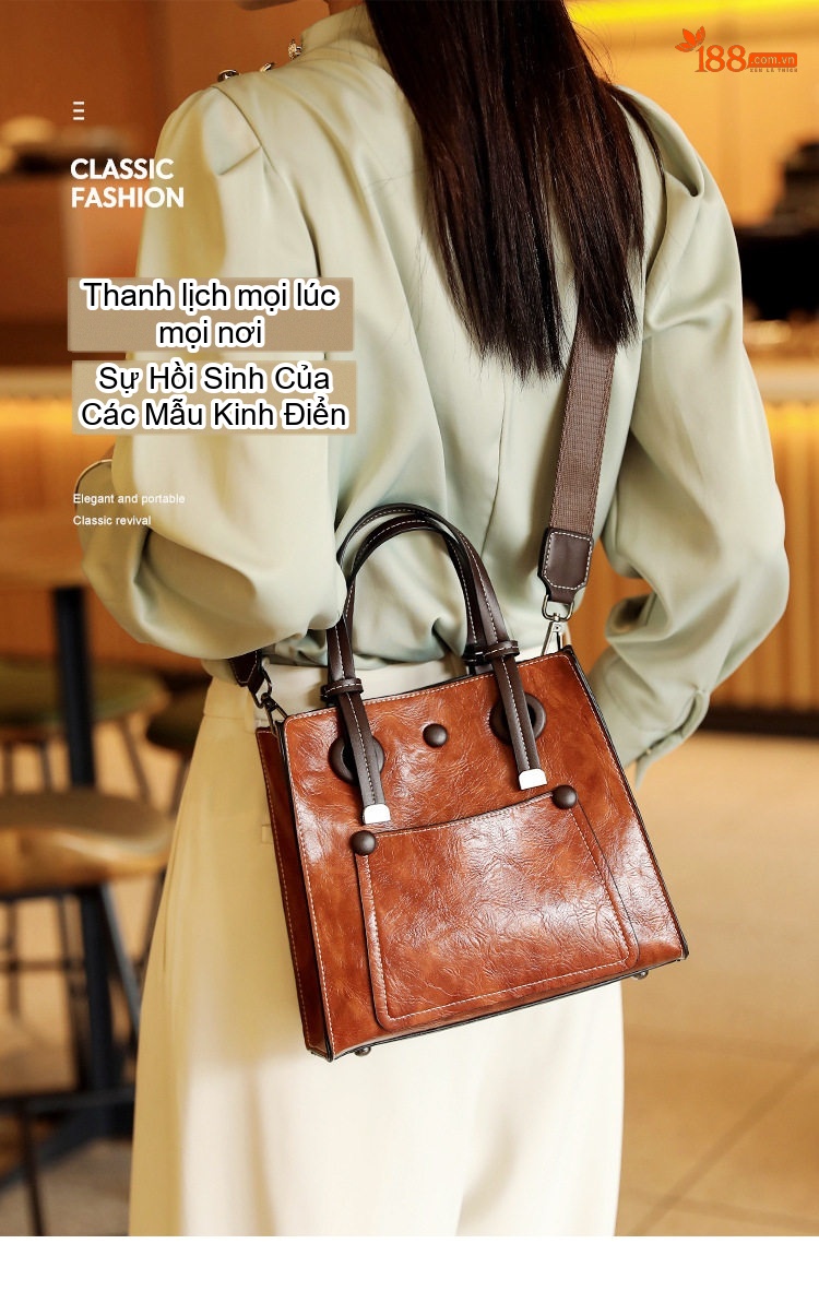 Túi Tote Nữ Da Bóng Retro Đựng Vừa A4, Túi Đeo Vai Nữ Phong Cách Đô Thị Màu Nâu, Đen chi tiết 1