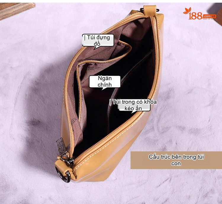 Túi Tote Nữ Da Bóng Retro Phong Cách Âu Mỹ Sức Chứa Lớn Kèm Túi Nhỏ - Màu Nâu chi tiết 6