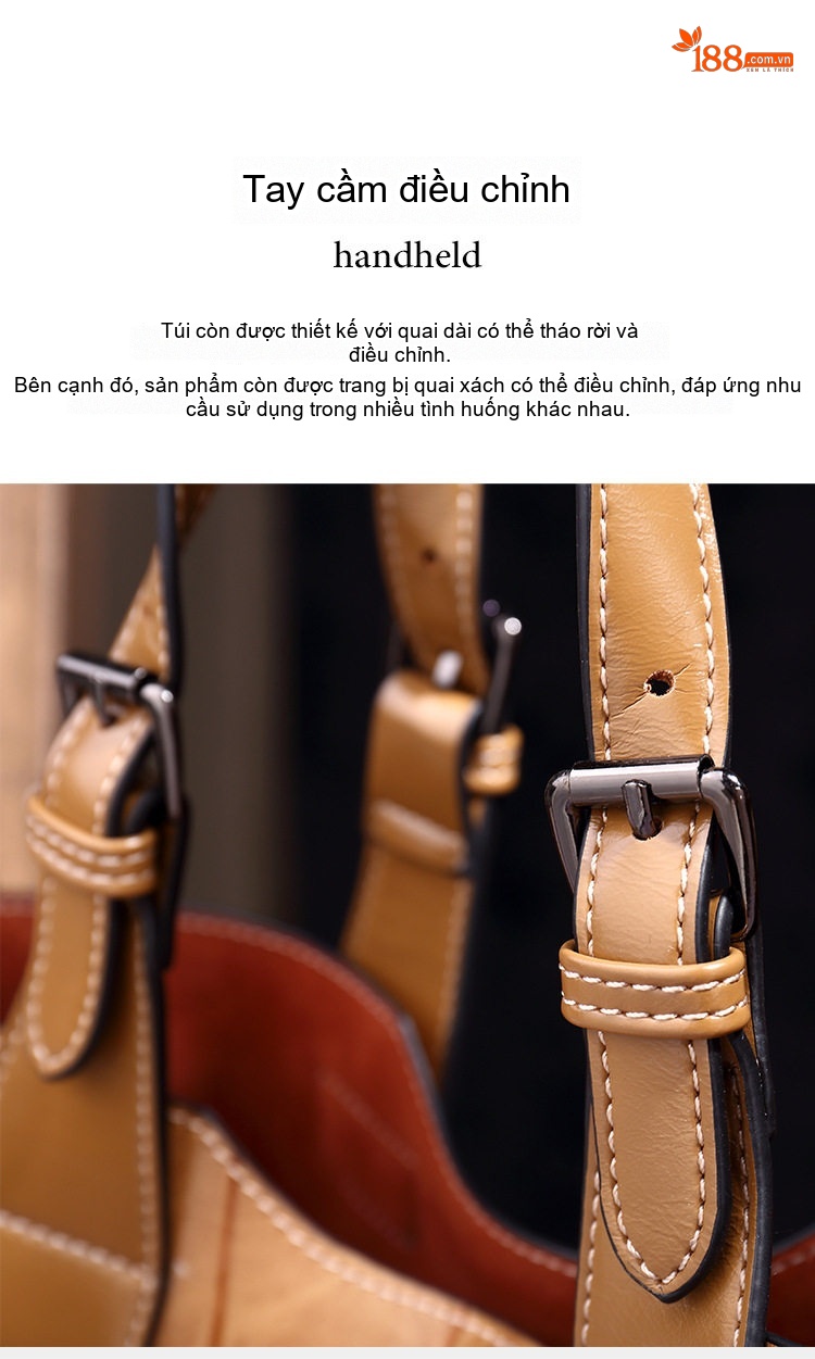 Túi Tote Nữ Da Bóng Retro Phong Cách Âu Mỹ Sức Chứa Lớn Kèm Túi Nhỏ - Màu Nâu chi tiết 12