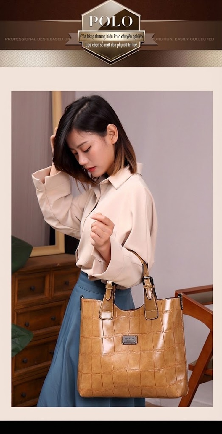 Túi Tote Nữ Da Bóng Retro Phong Cách Âu Mỹ Sức Chứa Lớn Kèm Túi Nhỏ - Màu Nâu chi tiết 13