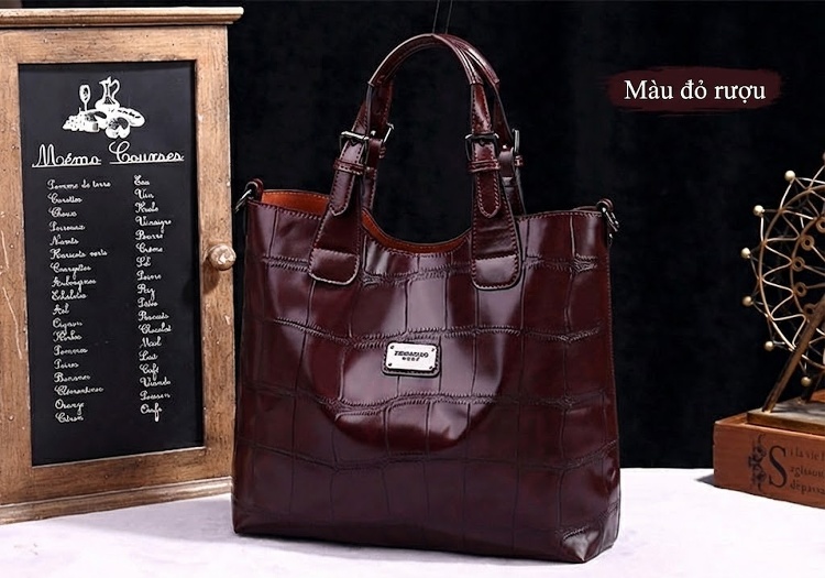 Túi Tote Nữ Da Bóng Retro Phong Cách Âu Mỹ Sức Chứa Lớn Kèm Túi Nhỏ - Màu Nâu chi tiết 16