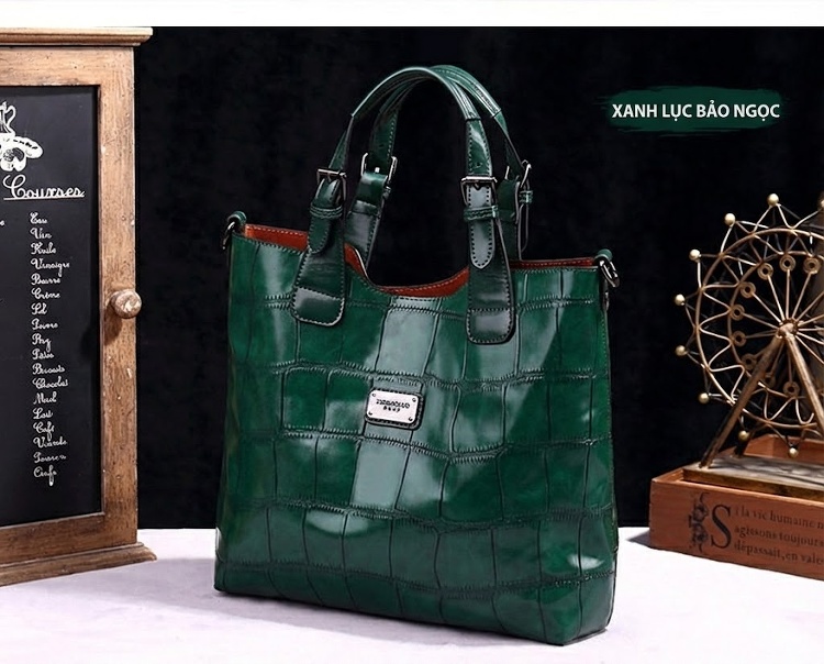 Túi Tote Nữ Da Bóng Retro Phong Cách Âu Mỹ Sức Chứa Lớn Kèm Túi Nhỏ - Màu Nâu chi tiết 17