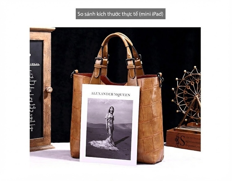 Túi Tote Nữ Da Bóng Retro Phong Cách Âu Mỹ Sức Chứa Lớn Kèm Túi Nhỏ - Màu Nâu chi tiết 19