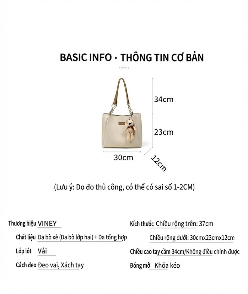 Túi Tote Nữ Da Bóng Sức Chứa Lớn Cao Cấp Túi Đeo Vai Túi Đeo Chéo Đựng Tài Liệu Đi Làm Màu Trắng Kem chi tiết 6